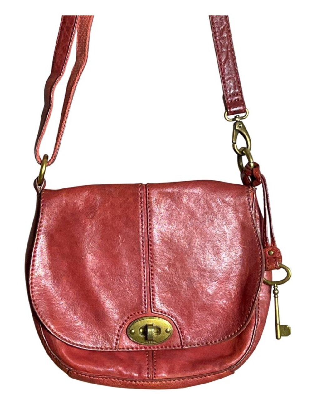 Fossil Red Leather Crossbody Med Purse Flap Bag Boho Casual Fall Accessories Wom